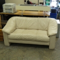 Cream Leather Love Seat Sofa